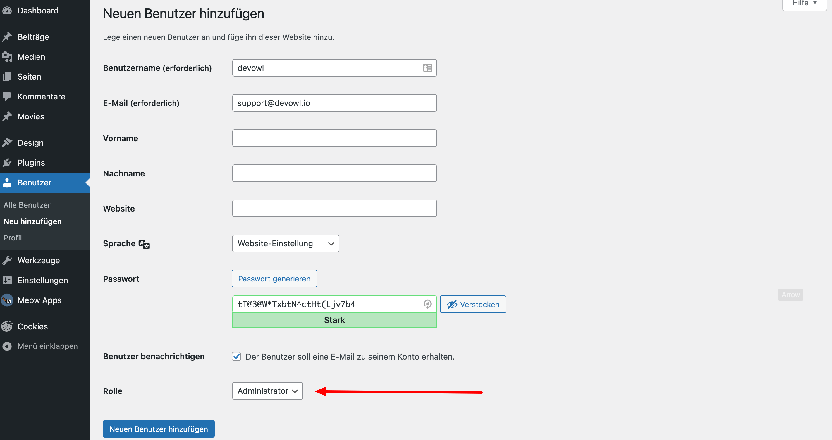 Add New User WordPress