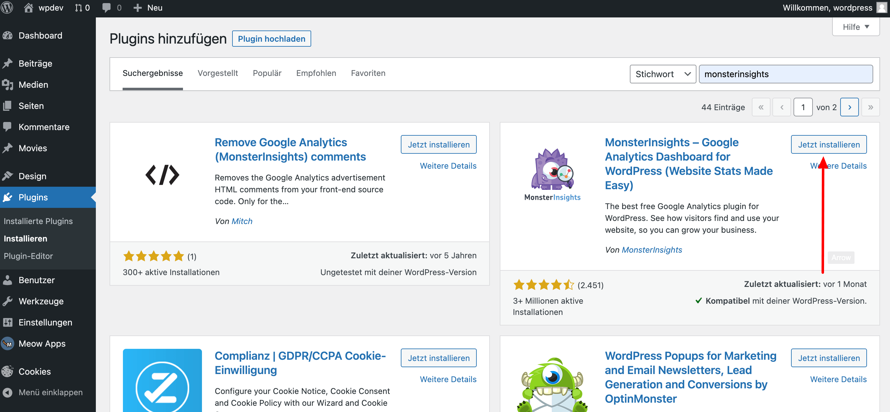 Add MonsterInsights Plugin