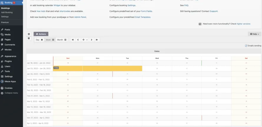 Booking Calendar Settings