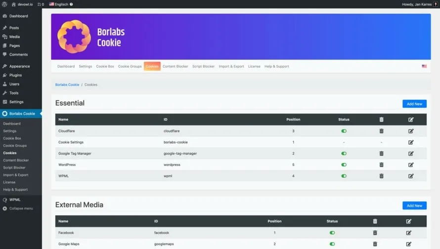 Borlabs Cookie: Cookie settings