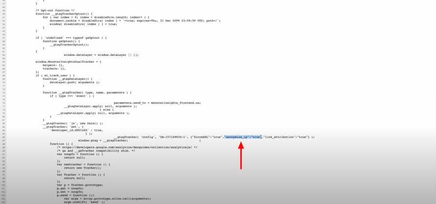 Embedded Anonymize IP Tag In Code