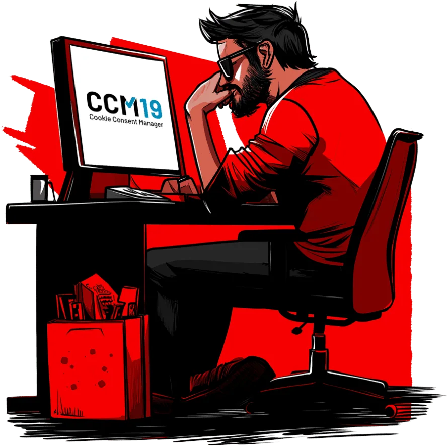 Webmaster sitting in front of a computer wondering if there is a Black Friday deal for CCM19