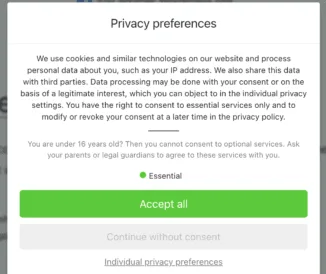 Cookie banner nudging example