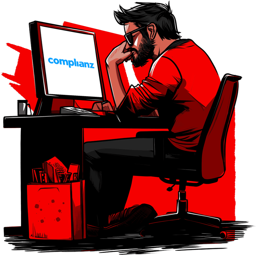 Webmaster sitzt vor einem Computer und fragt sich, ob es ein Black-Friday-Angebot für Complianz gibt