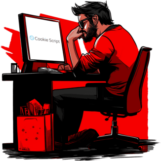 Webmaster sitting in front of a computer wondering if there is a Black Friday deal for Cookie Script