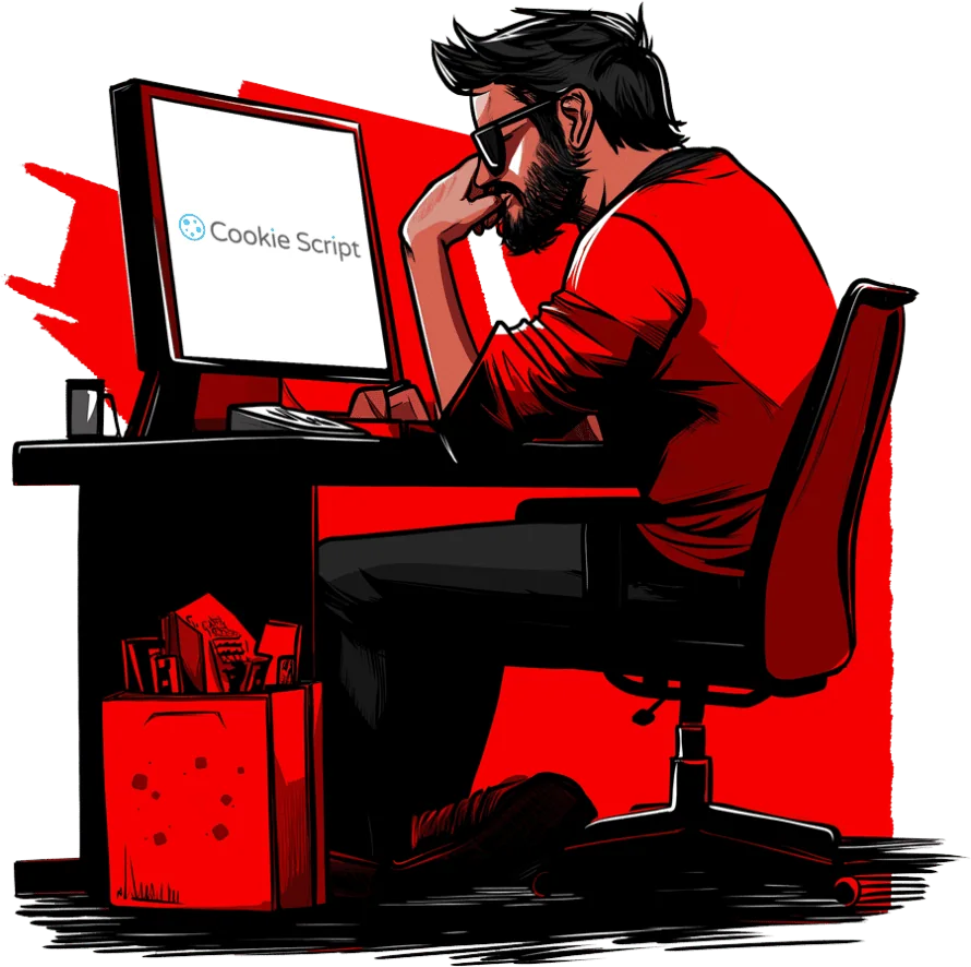 Webmaster sitting in front of a computer wondering if there is a Black Friday deal for Cookie Script