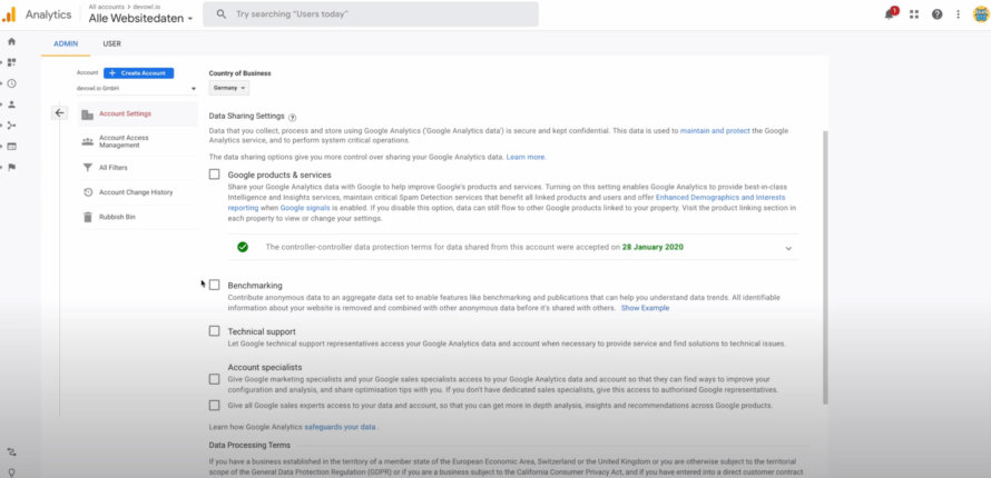 Data Collection Settings GA