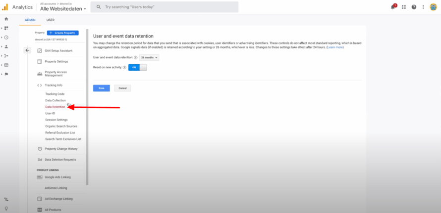 GA Data Retention Settings