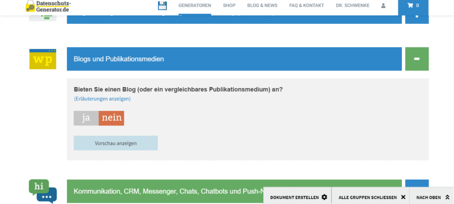 Datenschutz Generator Screenshot