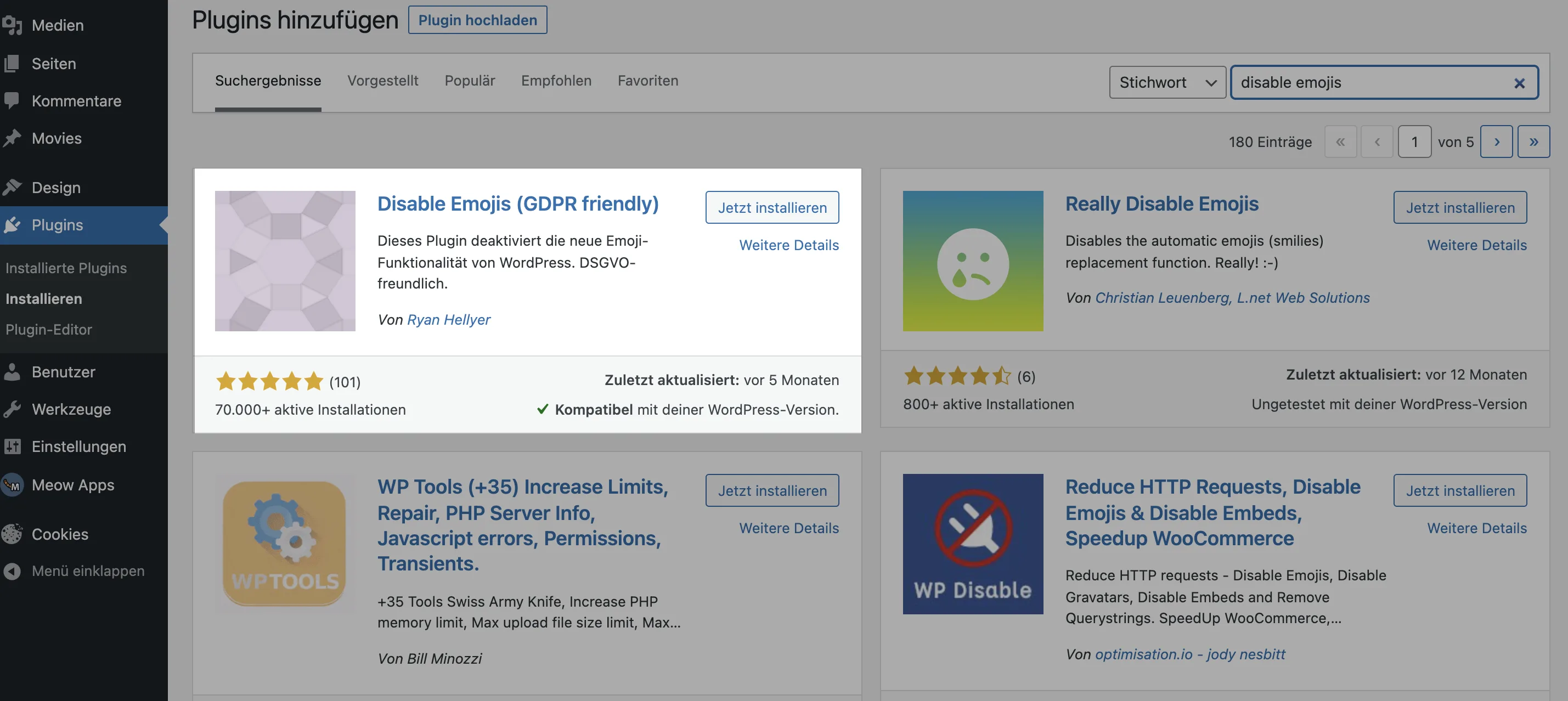 Disable Emojis Plugin Install