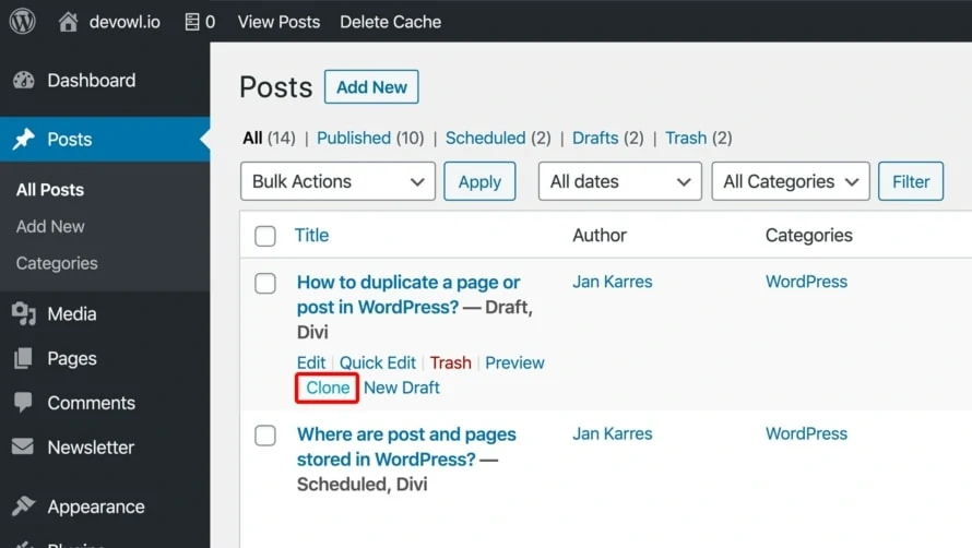 Duplicate/Clone post or page in WordPress