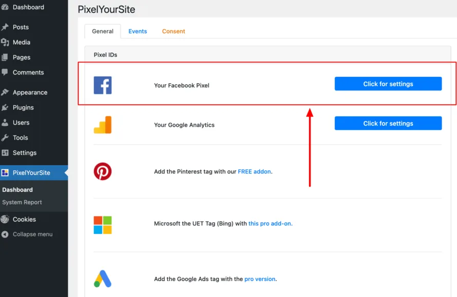 Facebook Pixel Settings