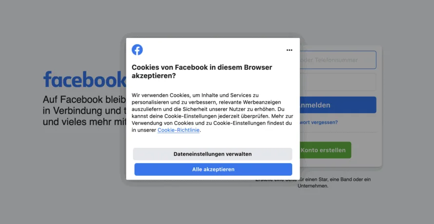 Facebook cookie banner