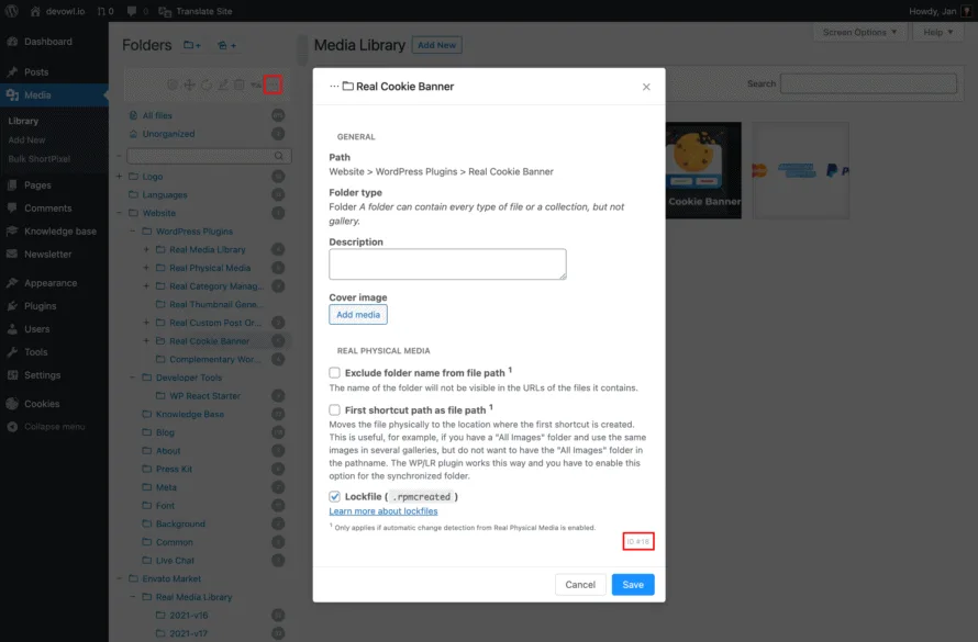 Finde die Real Media Library Ordner ID