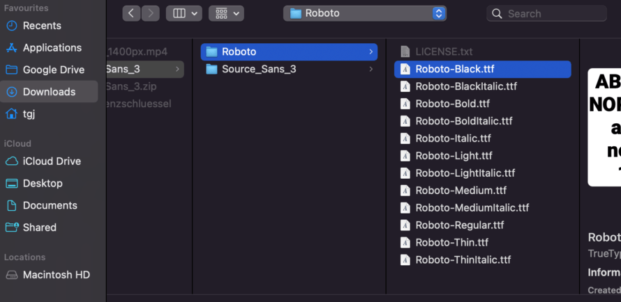 Fonts entpacken