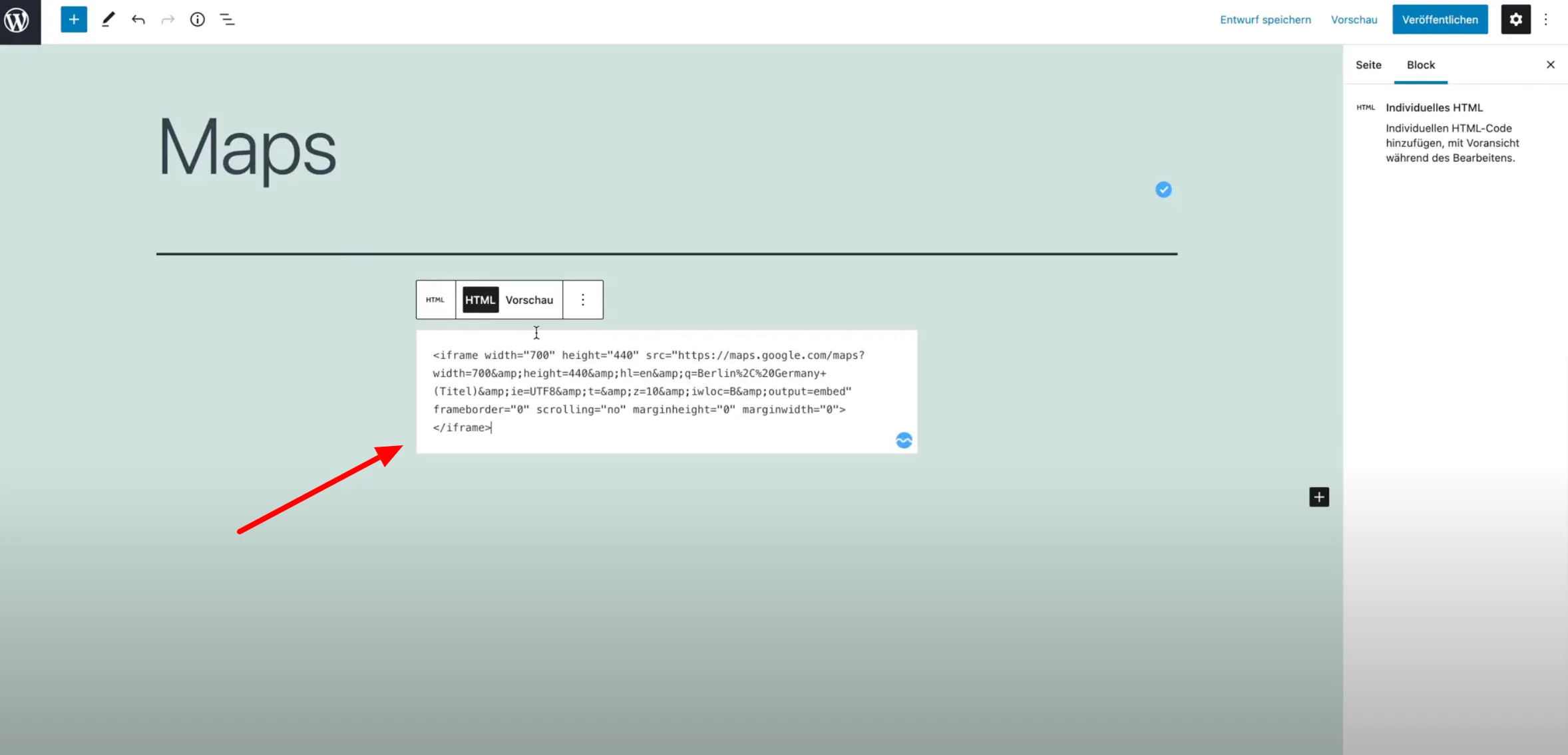 Insert HTML Code Google Maps