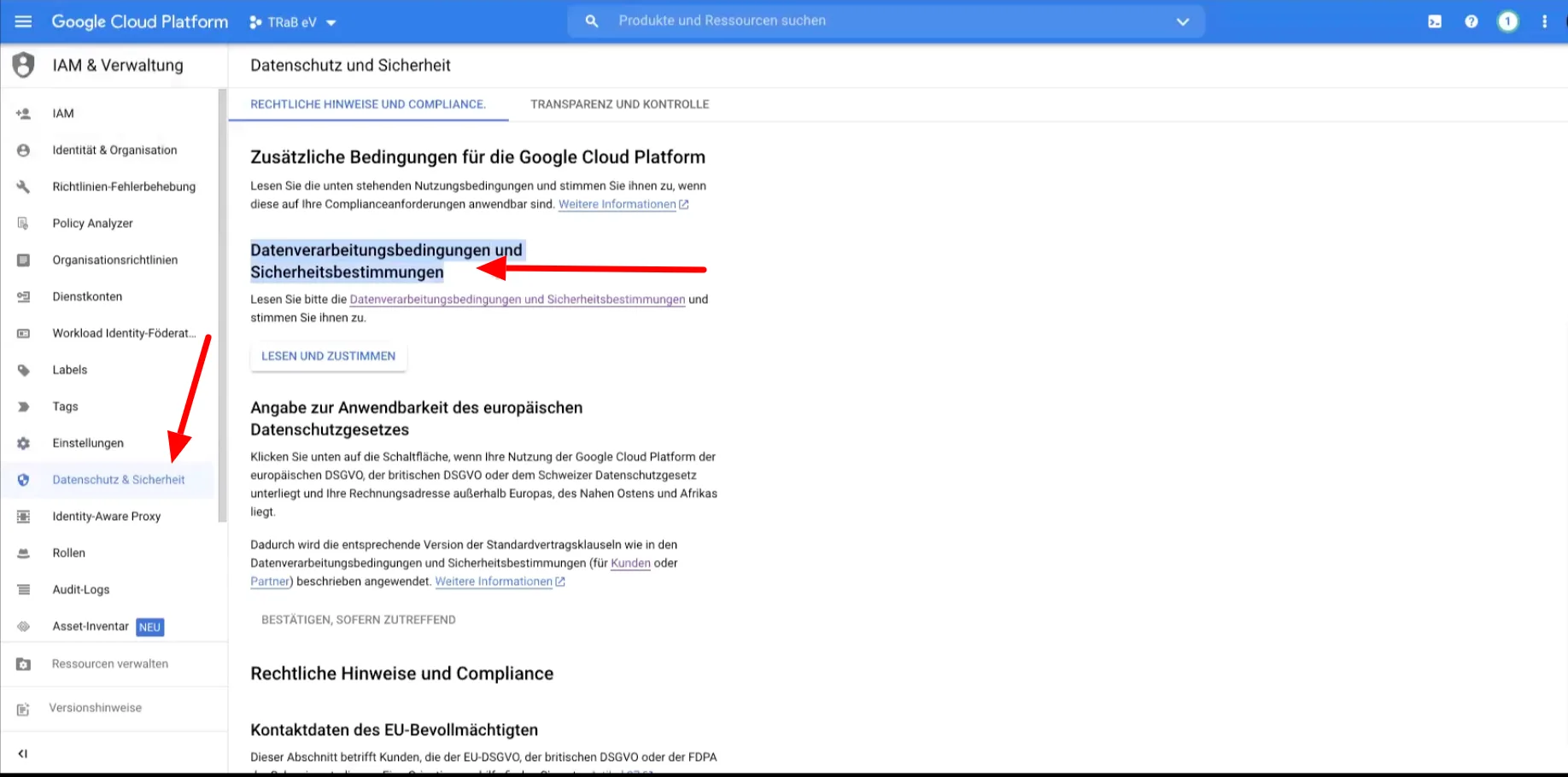 Google Cloud Privacy Settings