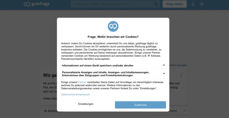 gutefrage.net cookie banner