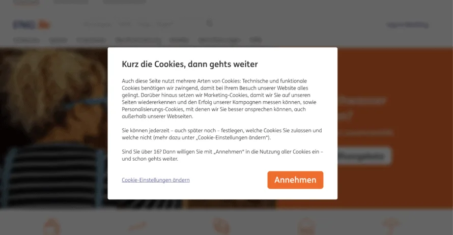 ING cookie banner