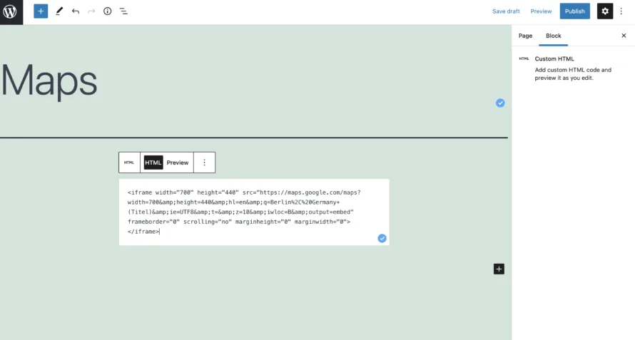 Insert HTML Code Google Maps