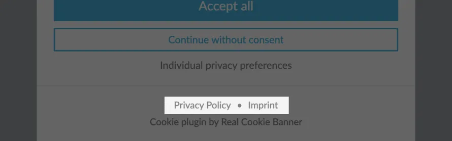 link to privacy policy and imprint in cookie banner