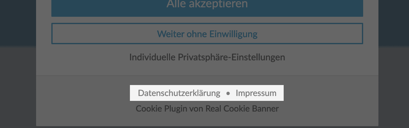 link to privacy policy and imprint in cookie banner