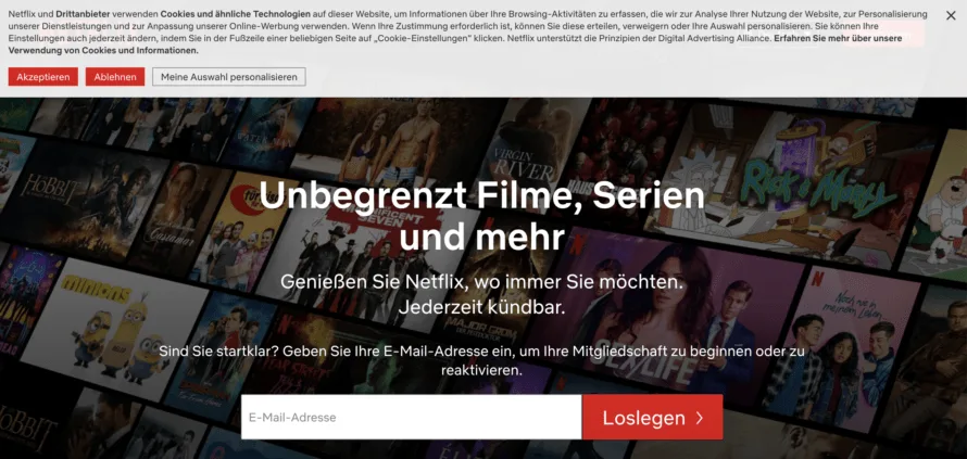 Netflix cookie banner