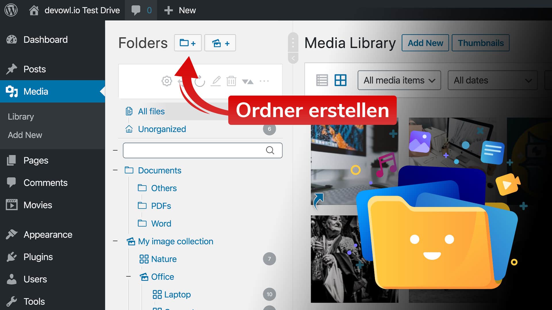 Erstellen von Ordnern in Ihrer WordPress Medienbibliothek