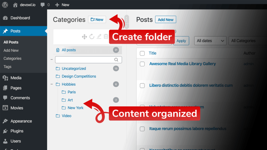 Create folders and organize content in folders