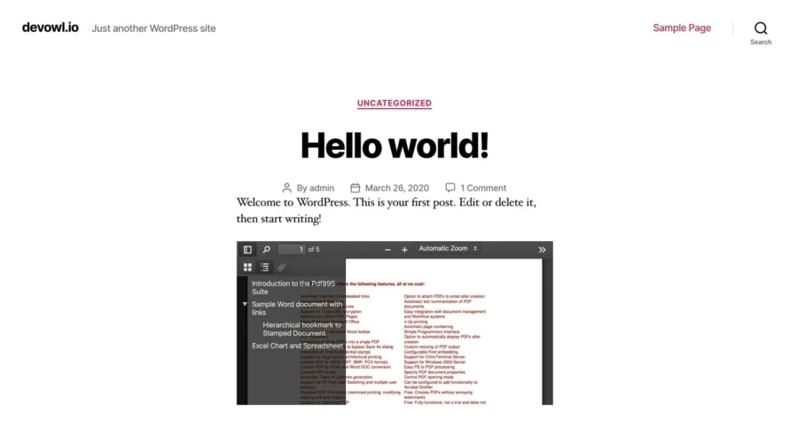 PDF document embedded in your WordPress site