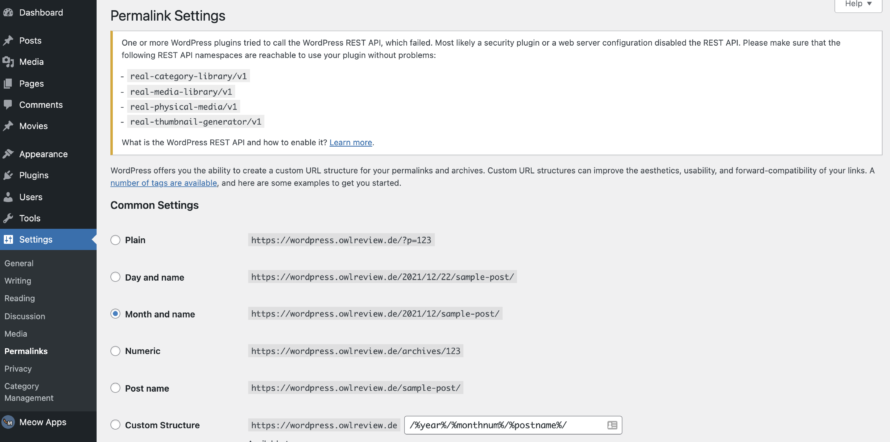 Permalink Settings WordPress