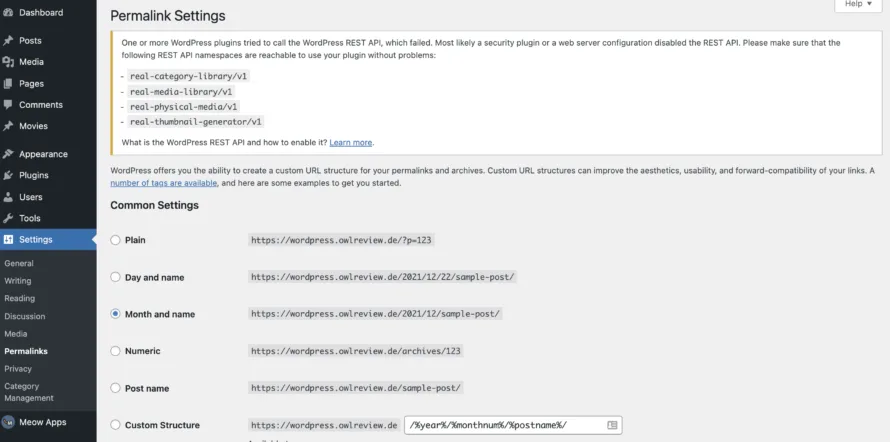 Permalink Settings WordPress