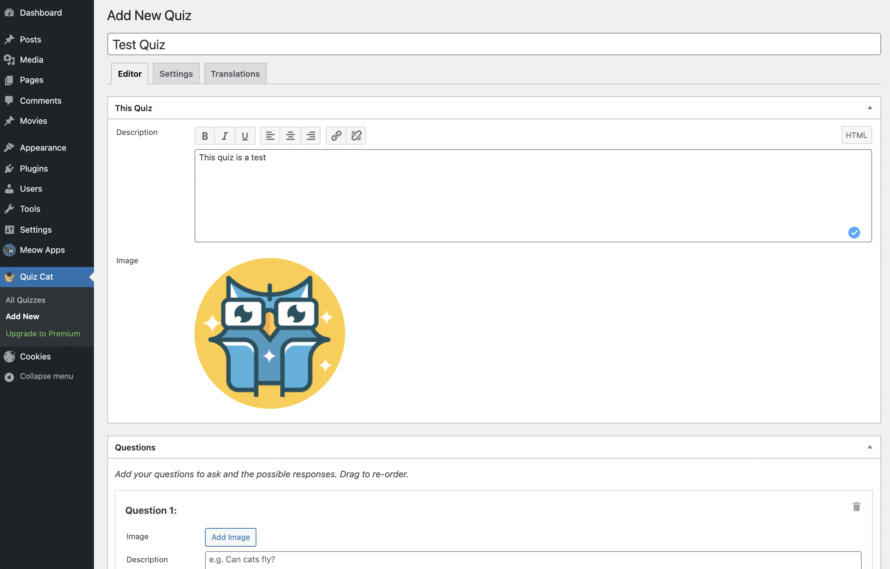 Quiz Cat Create Quiz