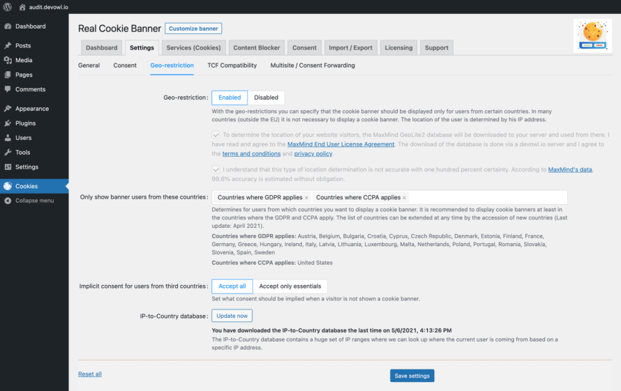 Real Cookie Banner 2.0: Geo restriction