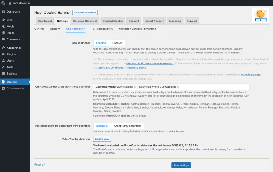 Real Cookie Banner 2.0: Geo restriction