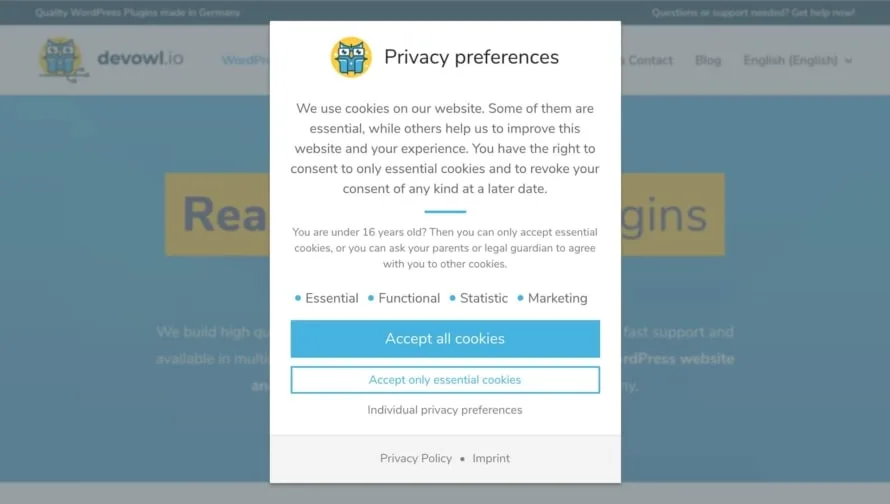 Real Cookie Banner: Cookie dialog at devowl.io