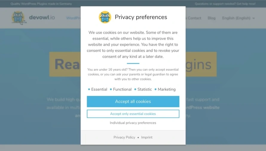 Real Cookie Banner: Cookie dialog at devowl.io