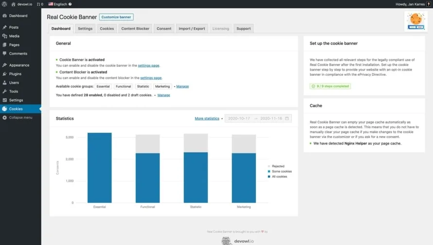 Real Cookie Banner: Dashboard