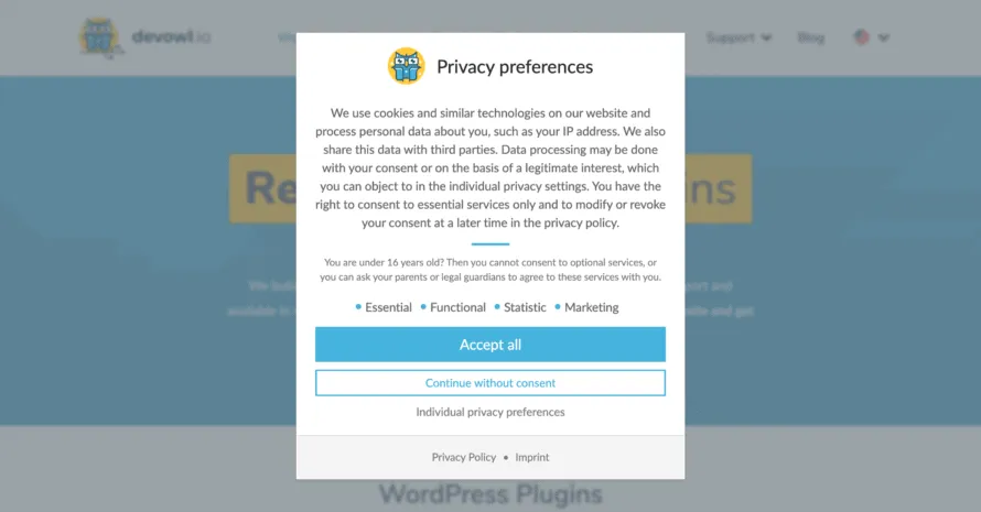 Real Cookie Banner: Example cookie banner v2.0