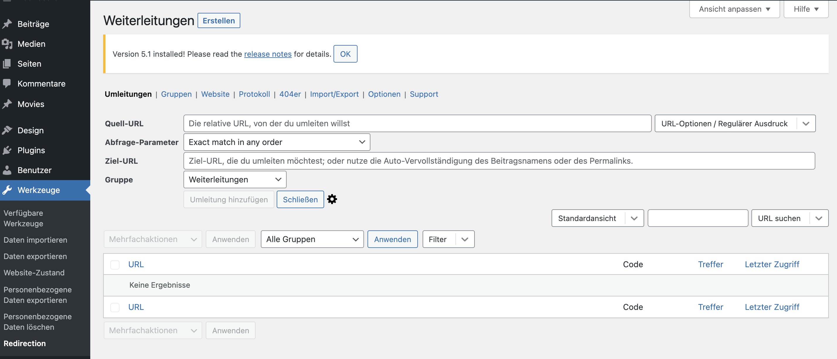 Adding Redirection WordPress