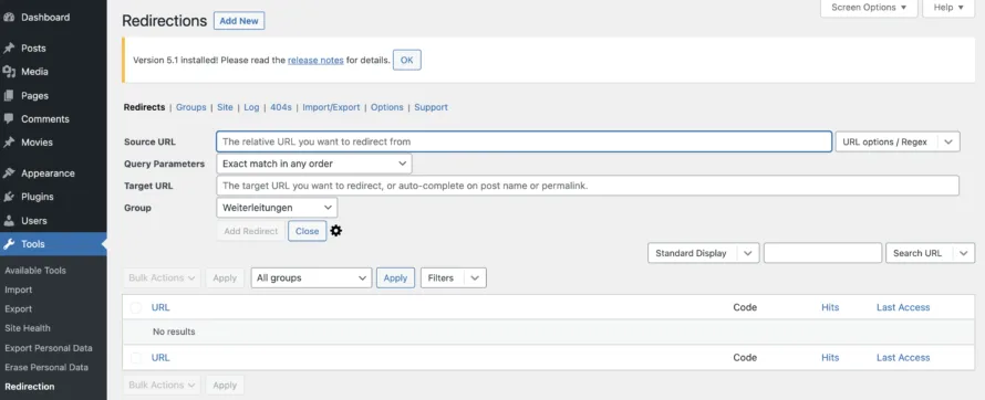 Adding Redirection WordPress