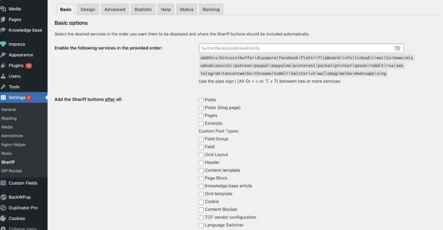 Shariff Wrapper Settings