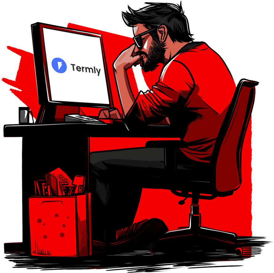 Webmaster sitzt vor einem Computer und fragt sich, ob es ein Black-Friday-Angebot für Termly gibt