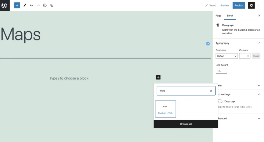 WordPress Creation of New HTML Block