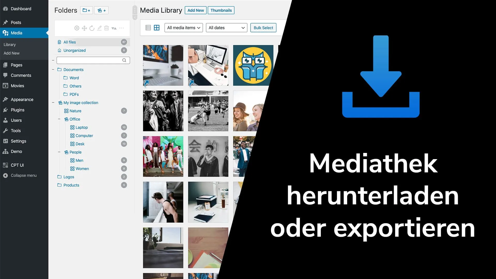 Exportiere oder lade die Medienbibliothek in WordPress herunter