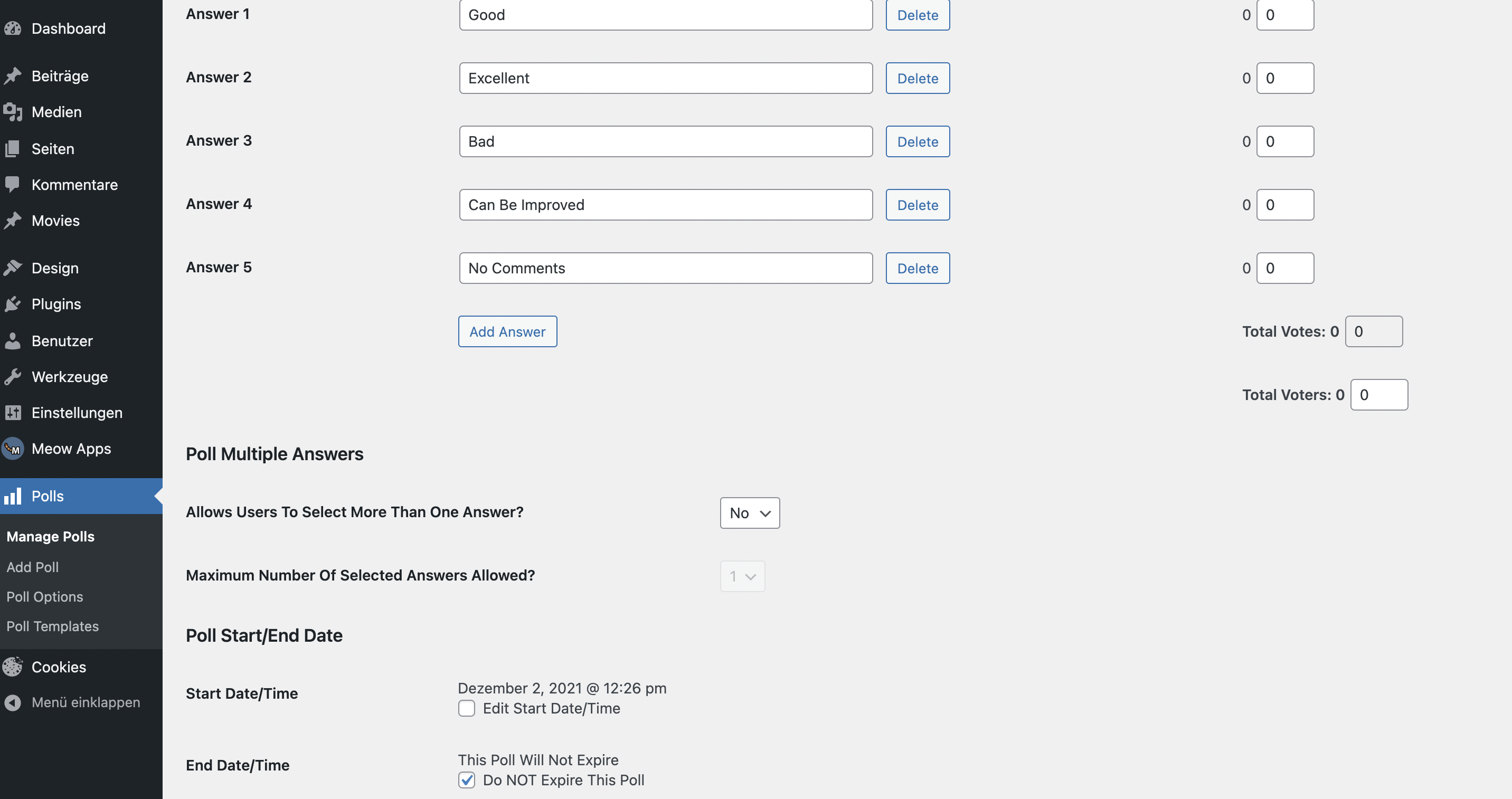 WP Polls Poll Settings