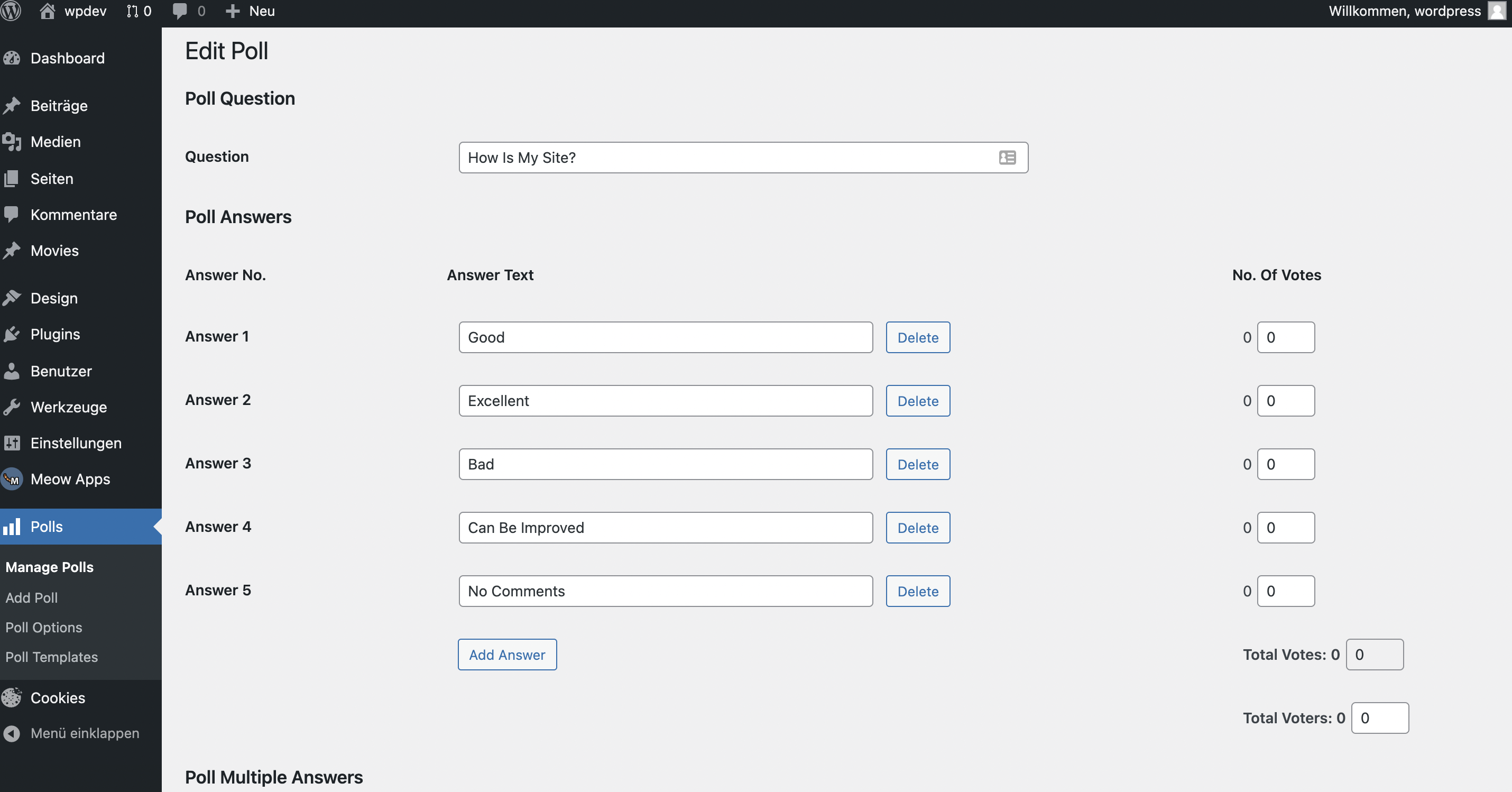 WP Polls Settings
