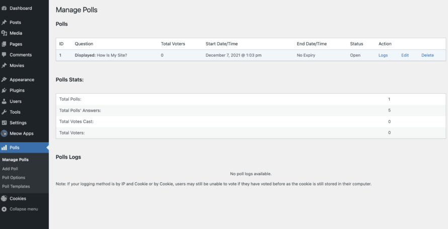WP Polls Manage Polls