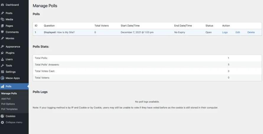 WP Polls Manage Polls