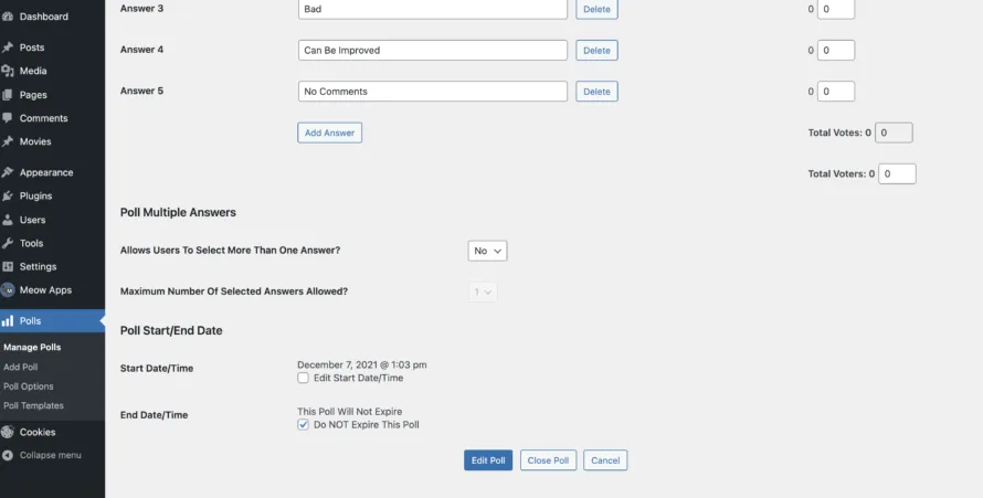WP Polls Poll Settings